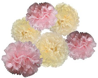 HEARTFEEL 6Pcs Tissue Paper Cream Baby Pom Poms Flower Ball Hanging Pom