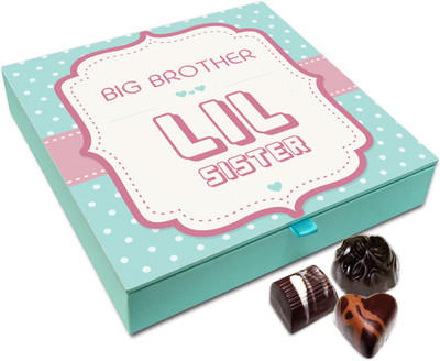 Chocholik Rakhi Gift Box - Big Brother Lil Sister Chocolate Box For Brother / Sister - 9pc Truffles(108)
Chocholik Rakhi Gift Box - Big Brother Lil Sister Chocolate Box For Brother / Sister - 9pc Truffles(108)