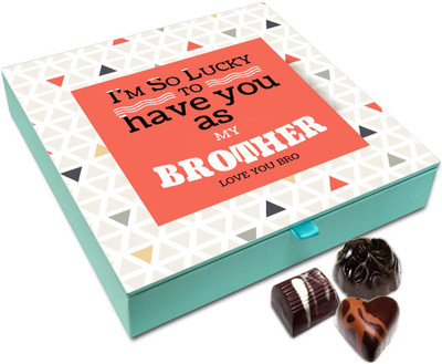 Chocholik Rakhi Gift Box - I Am So Lucky To Have You Bro Chocolate Box For Brother / Sister - 9pc Truffles(108 g)
Chocholik Rakhi Gift Box - I Am So Lucky To Have You Bro Chocolate Box For Brother / Sister - 9pc Truffles(108 g)