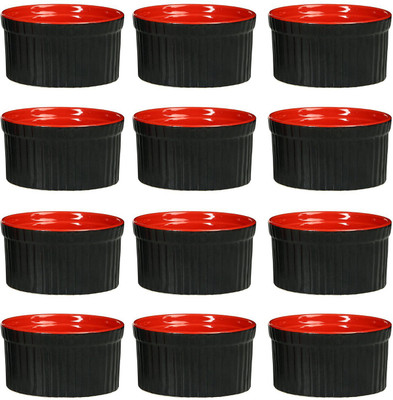 caffeine Ceramic Disposable Bowl(Red, Black, Pack of 12)