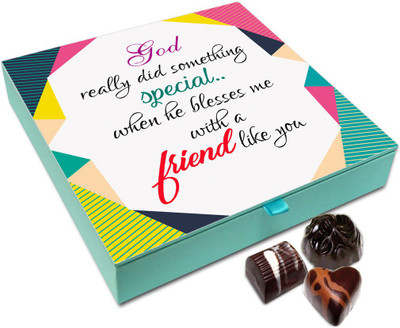 Chocholik Friendship Gift Box - Thanks God For Blessing Me With Friend Like You Chocolate Box For Friends - 9pc Truffles(108 g)
Chocholik Friendship Gift Box - Thanks God For Blessing Me With Friend Like You Chocolate Box For Friends - 9pc Truffles(108 g)