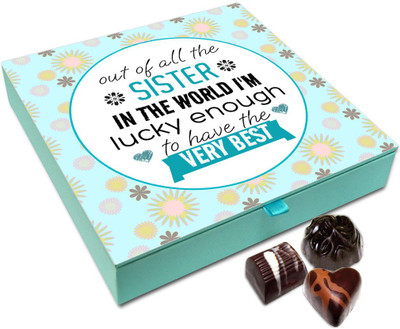 Chocholik Raksha-bandhan Gift Box - Out Of All The Sisters In World Chocolate Box For Brother / Sister - 9pc Truffles(108 g)
Chocholik Raksha-bandhan Gift Box - Out Of All The Sisters In World Chocolate Box For Brother / Sister - 9pc Truffles(108 g)