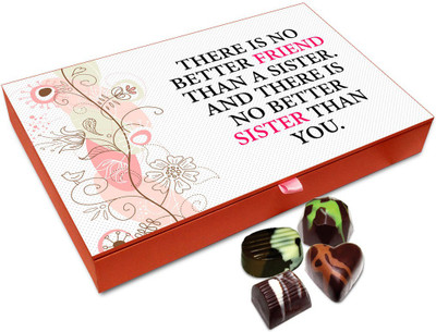 Chocholik Rakhi Gift - There Is NO Better Sister Than You Chocolate Box For Brother / Sister - 12pc Truffles(144 g)
Chocholik Rakhi Gift - There Is NO Better Sister Than You Chocolate Box For Brother / Sister - 12pc Truffles(144 g)