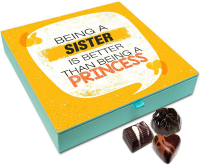 Chocholik Rakhi Gift - Being A Sister Is Better Than Being A Princess Chocolate Box For Brother / Sister - 9pc Truffles(108 g)
Chocholik Rakhi Gift - Being A Sister Is Better Than Being A Princess Chocolate Box For Brother / Sister - 9pc Truffles(108 g)