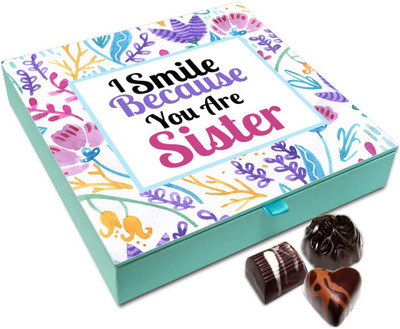Chocholik Rakshabandan Gift Box - Sister You Are Reason Of My Smile Chocolate Box For Brother / Sister - 9pc Truffles(108 g)
Chocholik Rakshabandan Gift Box - Sister You Are Reason Of My Smile Chocolate Box For Brother / Sister - 9pc Truffles(108 g)