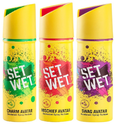 Set Wet Charm, Mischief and Swag Avatar Deodorant Spray - For Men(150 ml, Pack of 3)
Set Wet Charm, Mischief and Swag Avatar Deodorant Spray - For Men(150 ml, Pack of 3)