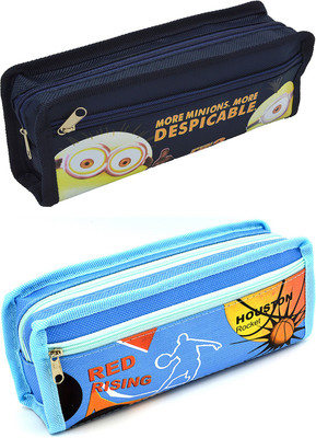 Hrinkar Cartoon Printed Art Plastic Pencil Boxes(Set of 2, Blue)
