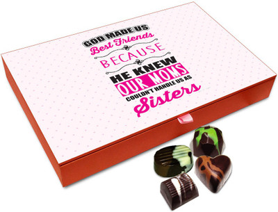 Chocholik Rakhi Gift Box - God Made Us Best Friend Chocolate Box For Brother / Sister - 12pc Truffles(144 g)
Chocholik Rakhi Gift Box - God Made Us Best Friend Chocolate Box For Brother / Sister - 12pc Truffles(144 g)