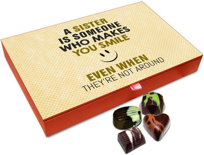 Chocholik Rakhi Gift - A Sister Is Someone Who Makes You Smile Chocolate Box For Brother / Sister - 12pc Truffles(144 g)
Chocholik Rakhi Gift - A Sister Is Someone Who Makes You Smile Chocolate Box For Brother / Sister - 12pc Truffles(144 g)
