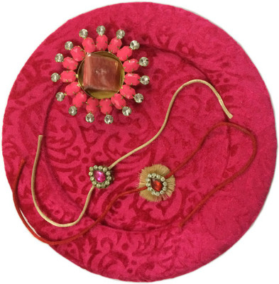 loopsnknots Pink Platter/Pooja Thali (pl16031) Wooden, Polyester(Pink)