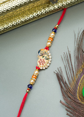 eCraftIndia Designer Set(1 Designer Rakhi and 1 festival best wishes card in decorative gift box)