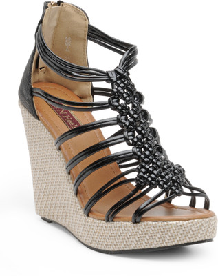 Flat n Heels Women Black Wedges