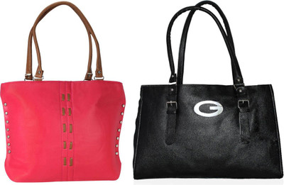 Vera Stayle Hand-held Bag(Pink, Black), Black;pink