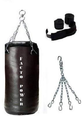 FACTO POWER 4.0 Feet Long, SRF - STANDARD Material, BLACK Color, Unfilled with Chain & 9 Feet Long Black Color Hand Wraps Pair Boxing Kit
FACTO POWER 4.0 Feet Long, SRF - STANDARD Material, BLACK Color, Unfilled with Chain & 9 Feet Long Black Color Hand Wraps Pair Boxing Kit