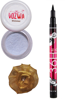 VOZWA Silver Shimmer Powder, Sketch Eye Liner and Golden band.(Set of 3)