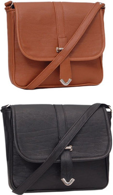 Borse Women Casual Brown, Black PU Sling Bag, Black;brown