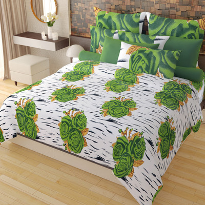 Home Candy 144 TC Cotton Double Floral Bedsheet(Pack of 1, Green)