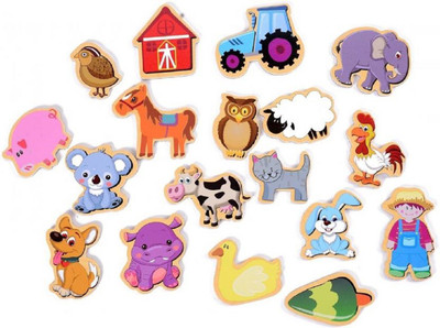 Montez 18 PCS Magnetic Wooden Farm Animals with Wooden Carry Case(Multicolor)