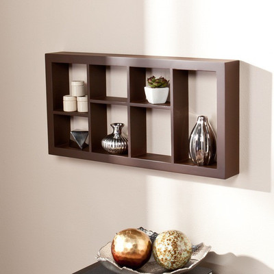 Qesyas Rectangle Display Shelf MDF Wall Shelf(Number of Shelves - 7, Brown)