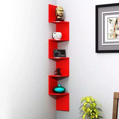 Onlineshoppee ZigZag MDF Wall Shelf(Number of Shelves - 5, Red)