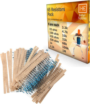 HE Retail Supplies Pack of 65 resistance Fixed Resistor(33 ohm, 100 ohm, 220 ohm, 330 ohm, 1 kilo ohm, 2.2 kilo ohm, 3.3 kilo ohm, 4.7 kilo ohm, 10 kilo ohm, 33 kilo ohm, 68 kilo ohm, 100 kilo ohm, 1000 kilo ohm 5%)
HE Retail Supplies Pack of 65 resistance Fixed Resistor(33 ohm, 100 ohm, 220 ohm, 330 ohm, 1 kilo ohm, 2.2 kilo ohm, 3.3 kilo ohm, 4.7 kilo ohm, 10 kilo ohm, 33 kilo ohm, 68 kilo ohm, 100 kilo ohm, 1000 kilo ohm 5%)