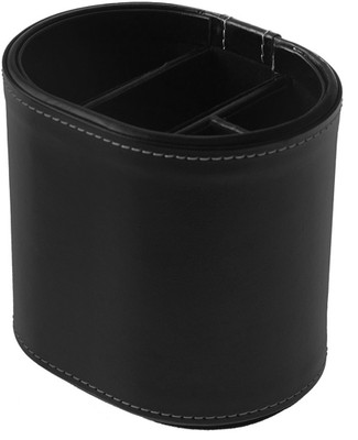 Kebica 4 Compartments Faux Leather Pen Holder(Black)