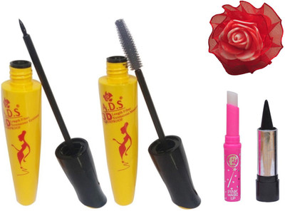ADS Eyeliner, Mascara, kajal, Pink Lip and Red Band(Set of 5)