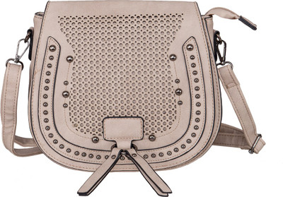 peaubella Women Casual Beige Leatherette Sling Bag