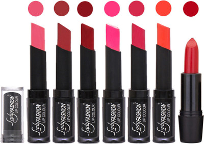 Lady Fashion Lipsticks Set - 7 Fashionable Colors/Long Lasting with Rythm Lip Color 42(Baby Pink, Redish Maroon, Red, Dark Pink, Dark Magenta, Hot Orange) 
Lady Fashion Lipsticks Set - 7 Fashionable Colors/Long Lasting with Rythm Lip Color 42(Baby Pink, Redish Maroon, Red, Dark Pink, Dark Magenta, Hot Orange)