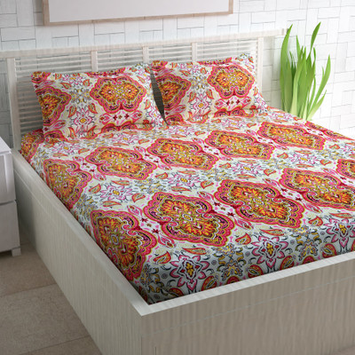 CURL UP 104 TC Cotton Double Printed Bedsheet(Pack of 1, Multicolor)