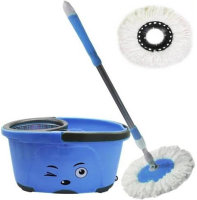ShopyBucket Smiley Steel Spin Bucket With Wheel-9 Mop Set