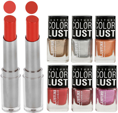 Ramble Lipstick and Nail Polish combo Gift Pack(Set of 8)