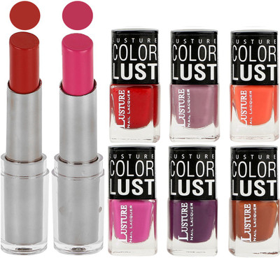 Ramble Lipstick and Nail Polish combo Gift Pack(Set of 8)