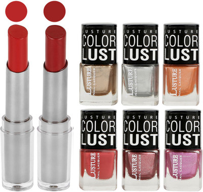 Ramble Lipstick and Nail Polish combo Gift Pack(Set of 8)