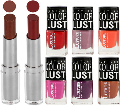 Ramble Lipstick and Nail Polish combo Gift Pack(Set of 8)