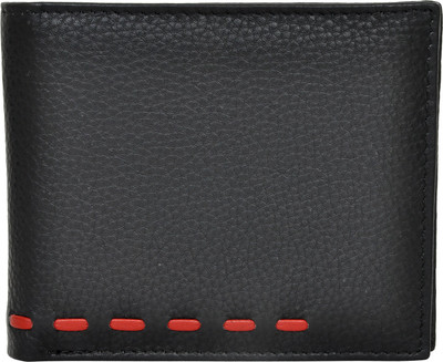 Chandair Men Black Genuine Leather Wallet(6 Card Slots), Black & red