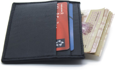 Coovs Men Black Genuine Leather Wallet(6 Card Slots)