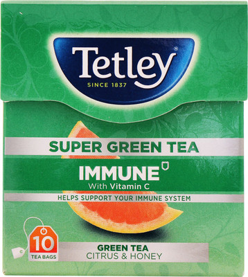 Tetley Immune Citrus, Honey Green Tea Bags(10 Bags, Box)