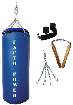 Facto Power 8.0 Feet Long, SRF - ECONOMIC Material, Blue Color, Unfilled with Hanging Chain with 9 Feet Long Black Color Hand Wraps Pair & Wooden Handle Non Chaku Boxing Kit
Facto Power 8.0 Feet Long, SRF - ECONOMIC Material, Blue Color, Unfilled with Hanging Chain with 9 Feet Long Black Color Hand Wraps Pair & Wooden Handle Non Chaku Boxing Kit