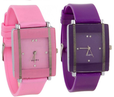 KNACK Pink and Purple square shape simple and professional women Watch - For Girls