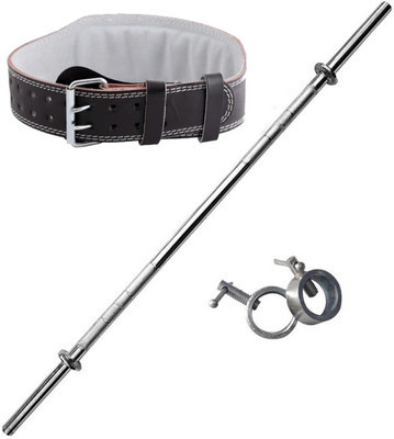 GB Combo Of Straight Rod with 2 Locks & Leather Belt Small Size Gym & Fitness Kit