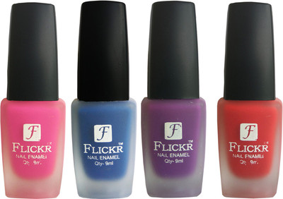Flickr VELVET MATTE NAIL Polish Pink,Blue,Purple,Red(Pack of 4)