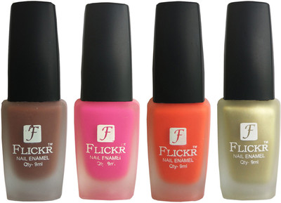 Flickr VELVET MATTE NAIL Polish Brown,Pink,Orange,Golden(Pack of 4)