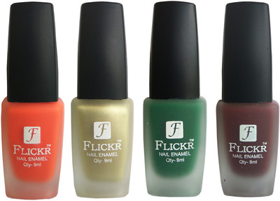 Flickr VELVET MATTE NAIL Polish Orange,Golden,Green,Maroon(Pack of 4)