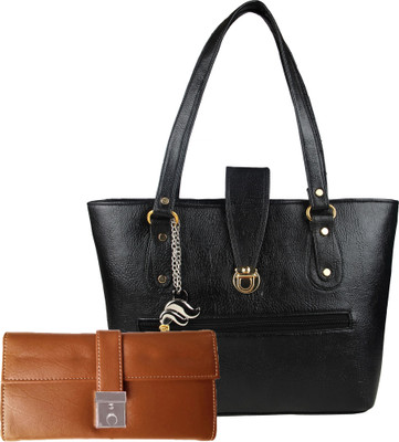 Lady bar Shoulder Bag(Black, Tan)