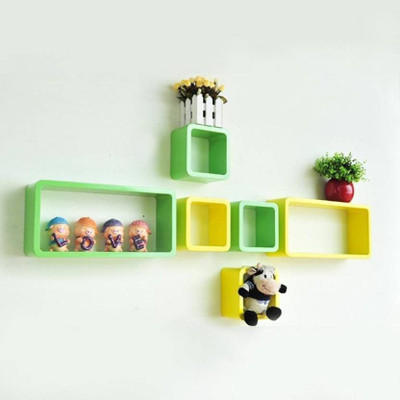 CraftOnline Craft.14 Wooden Wall Shelf(Number of Shelves - 6, Green, Yellow)