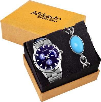 Mikado Stylish X3 Blue chrono pattern watch combo for men Watch - For Men
