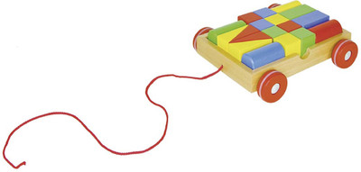 Goki Pull-along cart with 18 building bricks, goki basic.(Multicolor)