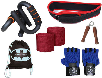 GB Pack Of Push-Ups , Gym Belt , Bag , Glove , Wrist Band & 1 PC Wooden Griper Gym & Fitness Kit