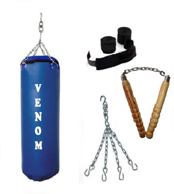 Venom 4.0 Feet Long, SRF - STANDARD Material, Blue Color, Unfilled with Hanging Chain with 9 Feet Long Black Color Hand Wraps Pair & Wooden Handle Non Chaku Boxing Kit
Venom 4.0 Feet Long, SRF - STANDARD Material, Blue Color, Unfilled with Hanging Chain with 9 Feet Long Black Color Hand Wraps Pair & Wooden Handle Non Chaku Boxing Kit